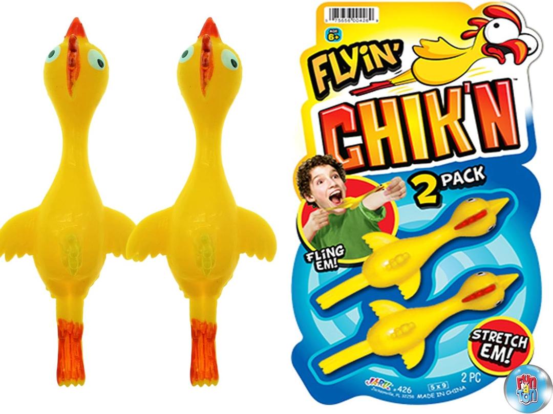 JA-RU Flyin' Chik'n Rubber Chicken Slingshot (1 Pack 2 Units) . Flying Sling Shot Chicken. Slinger Toy for Kids and Adults. Easter Party Favors Stocking Stuffer Pack Fun Toys for Gift Bags 426-1A