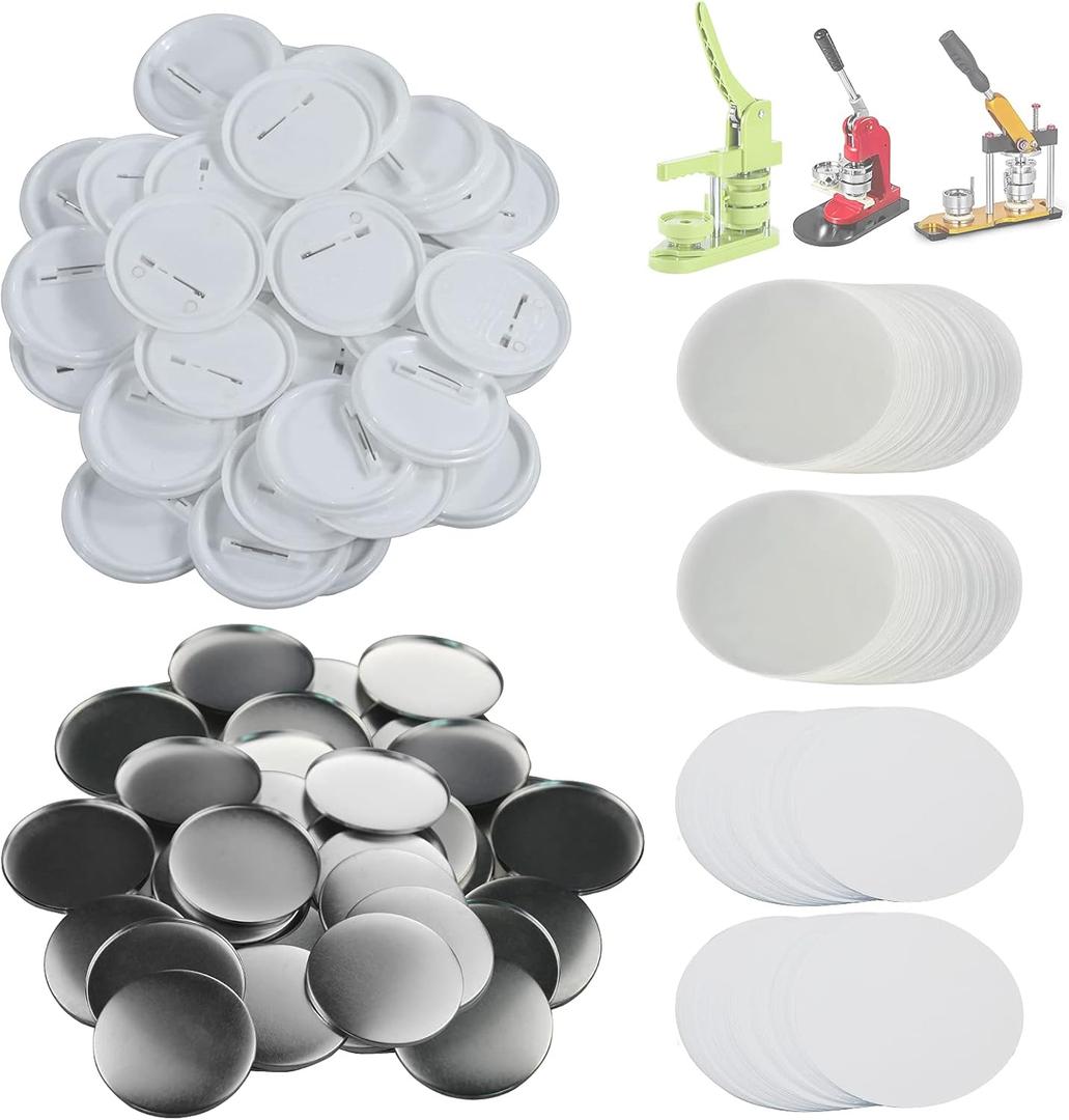 Happizza 200 Sets 58mm(2.25 in) Blank Pin Back Buttons Parts for Button Maker Machine 58mm, Round Badge Making Supplies, Includes Metal Cover, Plastic Button Back Cover, Clear Film&Blank Paper