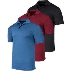 Real Essentials 3 Pack: Men's Quick-Dry Short Sleeve Athletic Performance Polo Shirt Standard
