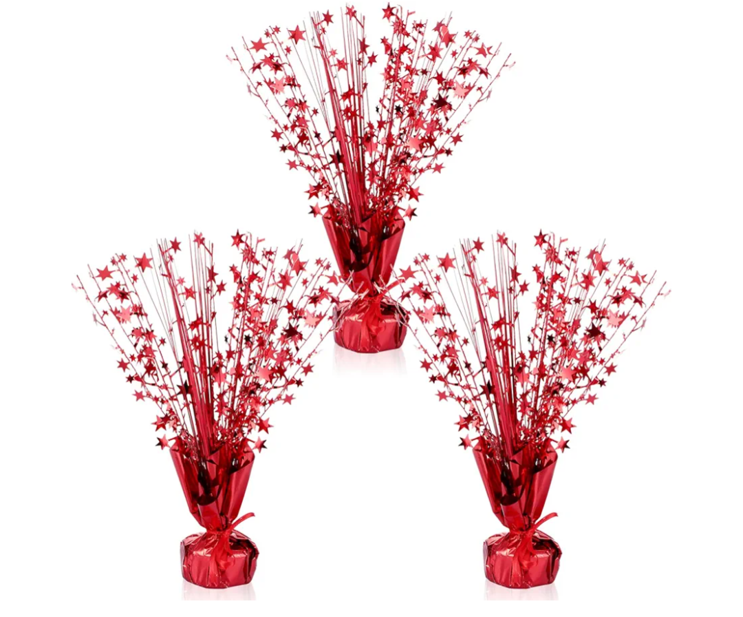 Crowye 3 Pieces Metallic Foil Spray Centerpiece Valentine's Day Table Decoration Party Star Burst Centerpieces Fall Table Decor for Birthday New Year 2026 Party Holiday(Red)