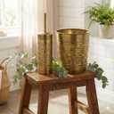 Autumn Alley Toilet Brush and Holder Set with Brushed Brass Bathroom Trash Can – Brass Bathroom Accessories Garbage Can Set for Rustic and Modern Bathroom Décor