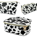 3Pcs Makeup Bag,Travel Makeup Bag,Makeup Bags for Women,Makeup Brush Bag,Large Capacity PU Cosmetic Bag,Waterproof and Durable-Black Cow Pattern