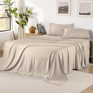 ROSE&RISY Khaki King Size Sheet Set, Pre-Washed Microfiber Cotton-Like 4 Pcs Ultra Soft Bedding Set King, Breathable Cooling Skin-Friendly All Seasons, 1 Fitted, 1 Flat, 2 Pillowcases (Khaki, King)