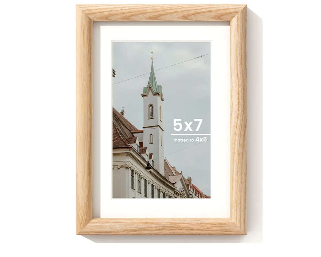 Axeman 6x8 Wood Frame - 6 x 8 Picture Frame with Real Glass - 6 x 8 Photo Frame with Mat for 5x7 - Natural Ash Wood Frame for Tabletop or Wall Mount Display