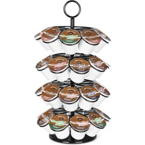  K-Cup Pod Carousel Holder and Organizer for 36 Pods - Spins 360 Degrees, Detachable, Modern Metal Design in Black for Home and Office Counters