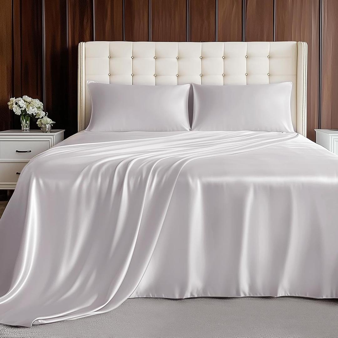 Viscose Derived from Bamboo, Soft Cooling Bedding with Silky Smooth Finish, 16" Deep Pocket, Hypoallergenic, Breathable, 4 Piece Queen Size Luxury Hotel Silver Gray Bed Sheets, Oeko-Tex Certified