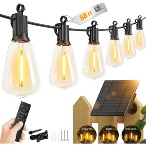Brightown 58FT Solar String Lights Outdoor Waterproof with Remote, 25+1 LED Shatterproof Bulbs, Dimmable & Timable, 3 Light Modes - Commercial Grade Patio Lights for Garden Backyard Party Decor