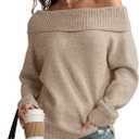 ATHMILE Womens Off The Shoulder Sweaters Oversized Spring Tops Batwing Sleeve Loose Pullover Fall Winter Fashion Outfits 2026 (Beige, XL)