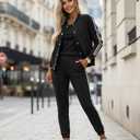 CHICME Women's Three Piece Outfits Striped Tape Patch Tank Tops Bomber Jacket with Sporty Pants Tracksuit Lounge Sets L