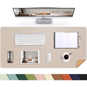 Leather Desk pad Protector, Large Desk mat with Natural Cork & PU Leather,Mouse pad,Non-Slip Office Desk Mat,Waterproof Desk Writing Pad for Office and Home (35in*17in,Beige)