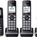 Panasonic Cordless Phone with Advanced Call Block, Link2Cell Bluetooth, One-Ring Scam Alert, and 2-Way Recording, Answering Machine, 5 Handsets - KX-TGF975B (Black/Silver Trim)