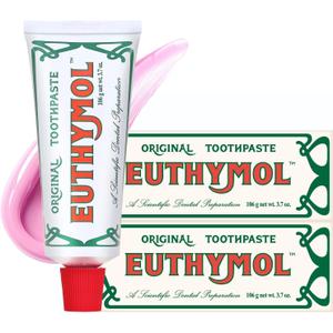 EUTHYMOL Original Pink Toothpaste (3.7fl oz * 2ea/Pack of 2) - Fluoride-Free Toothpaste for Sensitive Teeth & Gum. Bad Breath, Cavity Prevention, 12-Hour Long Lasting Freshness with Wintergreen