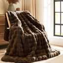 L'AGRATY Faux Rabbit Fur Blanket: 60" x 80" Twin Luxury Soft Fluffy Thick Fur Throw Blanket for Couch Bed Sofa - Cozy Plush Bubble Blankets for Winter: Flannel Fleece Decorative Blanket (Cocoa Brown)