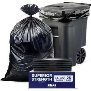 Plasticplace 64-65 Gallon Trash Can Liners for Toter 3.0 Mil Black Heavy Duty Garbage Bags 50 x 60 (25 Count),W65LDBTL3