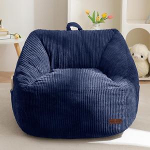 MAXYOYO Kids Bean Bag Chair, Bean Bag Couch with Handle, Comfy Toddler Chair for Boys and Girls, Accent Sofa with Pocket for Gaming Reading Relaxing, Navy