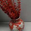 Vintage Chinoiserie Floral Ceramic Vase, Large Rustic Pottery Vases for Living Room, Entryway, Dining Table Centerpiece, Farmhouse Home Dcor, Floor or Tabletop Flower Vase, (Red)