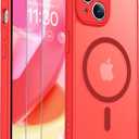 SPIDERCASE Designed for iPhone 15 Case, Magnetic Translucent with 2PCS Tempered Glass Screen Protector [Full Camera Protection] Anti-Fingerprint Phone Case for iPhone 15 6.1'',Red