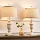 SAIWEYA 23" Farmhouse Table Lamps Set of 2, 3 Way Dimmable Lamps with 2 LED Bulbs and Rocker Switch, Vintage Nightstand Lamp for Bedroom Living Room Office End Table Entryway, White