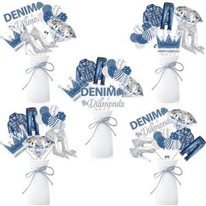 Denim and Diamond Party Decoration, 24pcs Denim and Diamond Table Centerpiece Stick Jacket Table Decoration for Denim and Diamond Themed Birthday Bridal Shower Party Decoration