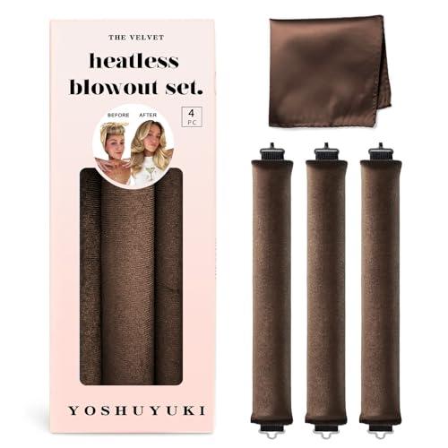 YOSHUYUKI Classic Heatless Curls Overnight Rods No Heat Hair Curlers Curling Iron Jumbo Flexi Rods Large Foam Hair Rollers for Long Short Hair to Sleep in with Satin Scarf Styling Tools Brown