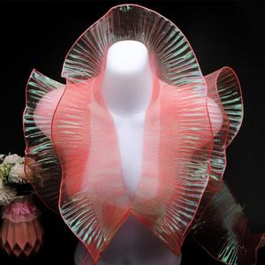 GORGECRAFT 10 Yards Ruffled Fabric Organza Trims Gradient Pleated Lotus Leaf Trim Lace Fabric Ribbon Tulle Border Retro Chiffon Trimmings Decorative Applique for Sewing Dress Costume Craft(Coral)