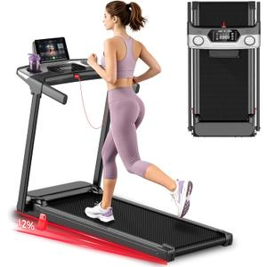 Treadmill with Incline Foldable Treadmills for Home，12% Incline Walking Pad Treadmill with Handle Bar and LED Display，3-in-1 Portable Treadmills, 3.0HP Quiet Brushless