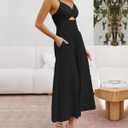 BTFBM Women 2025 Summer Spaghetti Strap Midi Dress Sleeveless V Neck Cutout Slit Casual Beach Party Maxi Dresses Pockets (Black, S)