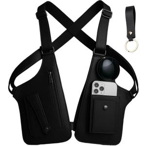 Premium Leather Shoulder Bag, Double Shoulder Armpit Bag, Anti-Theft Hidden Adjustable Strap Holste, Underarm Strap Wallet (Black)