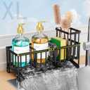 TomCare Extra Large 12.2'' Sink Caddy With Drain Tray Non-slip Kitchen Sink Organizer With 2 Adjustable Dividers High Brush Holder Rustproof Sponge Holder Kitchen Storage Accessories for Counter (Black)