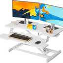 Standing Desk Converter 32 inch, Height Adjustable Sit Stand Desk Riser, Quick Sit to Stand Tabletop Dual Monitor Riser Workstation for Home Office with Keyboard Tray, White