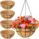 4 Pack 13.5 Inch Hanging Baskets for Plants Outdoor - Metal Hanging Planters for Outdoor Plants with Coco Liners - Heavy Duty Empty Hanging Flower Pots for Porch Patio Garden