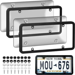 License Plate Frame Cover, Clear License Plate Protector 2 Pack, ABS Car Rear Front Plate Frames with Screws Caps, Rustproof, Unbreakable, Easy Install for Cars, Trucks, SUVs, Clear Gray