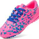 DREAM PAIRS Boys Girls Turf Indoor Soccer Shoes Lace Up Cleats for Little/Big Kid (Pink), Size 10