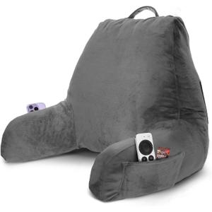 Nestl Reading Pillow with Shredded Memory Foam, Designed for Sitting Up in Bed and Couch, Back and Arms Adjustable Support for Adult & Teens Backrest Pillows for Reading, with Washable Cover Dark Grey, Standard 18"