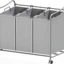 Simple Houseware Heavy-Duty 3-Bag Laundry Sorter Cart, Silver