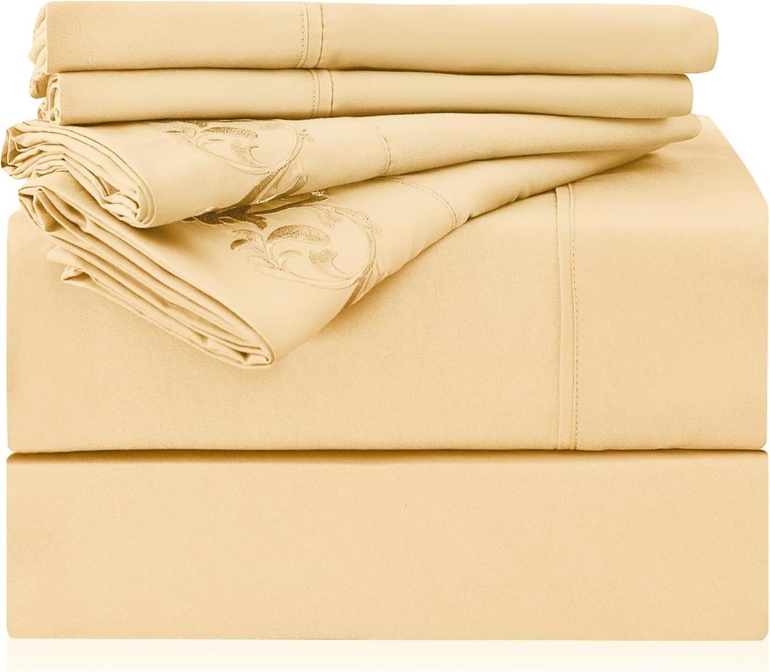 LONAVA California King Size Sheet Set - 6 Piece Hotel Luxury Wrinkle-Free Microfiber Sheet, Oeko-TEX Certified, Breathable & Elastic, 16" Deep Pockets, Pale Yellow