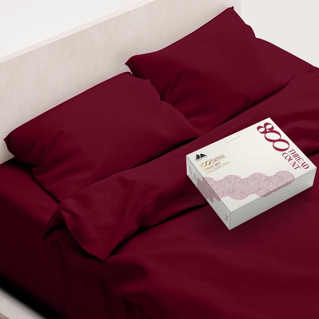 Mayfair Linen Egyptian Cotton Sheet Set - 800 TC 4 PC Burgundy Queen Bedsheet for Queen Size Bed, Sateen Weave Luxury Hotel Sheets, Soft Cooling Sheets, 16" Deep Pocket (Fits Upto 18" Mattress)
