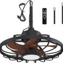 MELLCOM 20" Outdoor Ceiling Fans with Light，IP65 Waterproof Plug in Ceiling Fan with Remote and 2 Downrods, Gazebo Caged Hanging Fan with 3 Color LED Light for Porch, Pergola, Canopy, Brown, Large