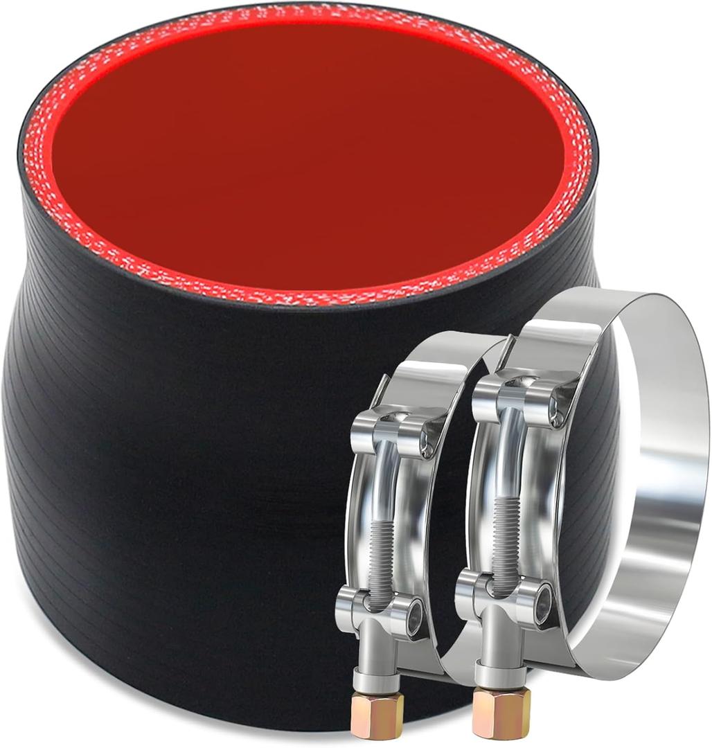 Reducer ID 3" to ID 4" Silicone Hose Coupler, Reinforced 4-layer Wall 5MM with 2PCS T-bolt Clamps for Cold Air Intake, Turbo, Intercooler