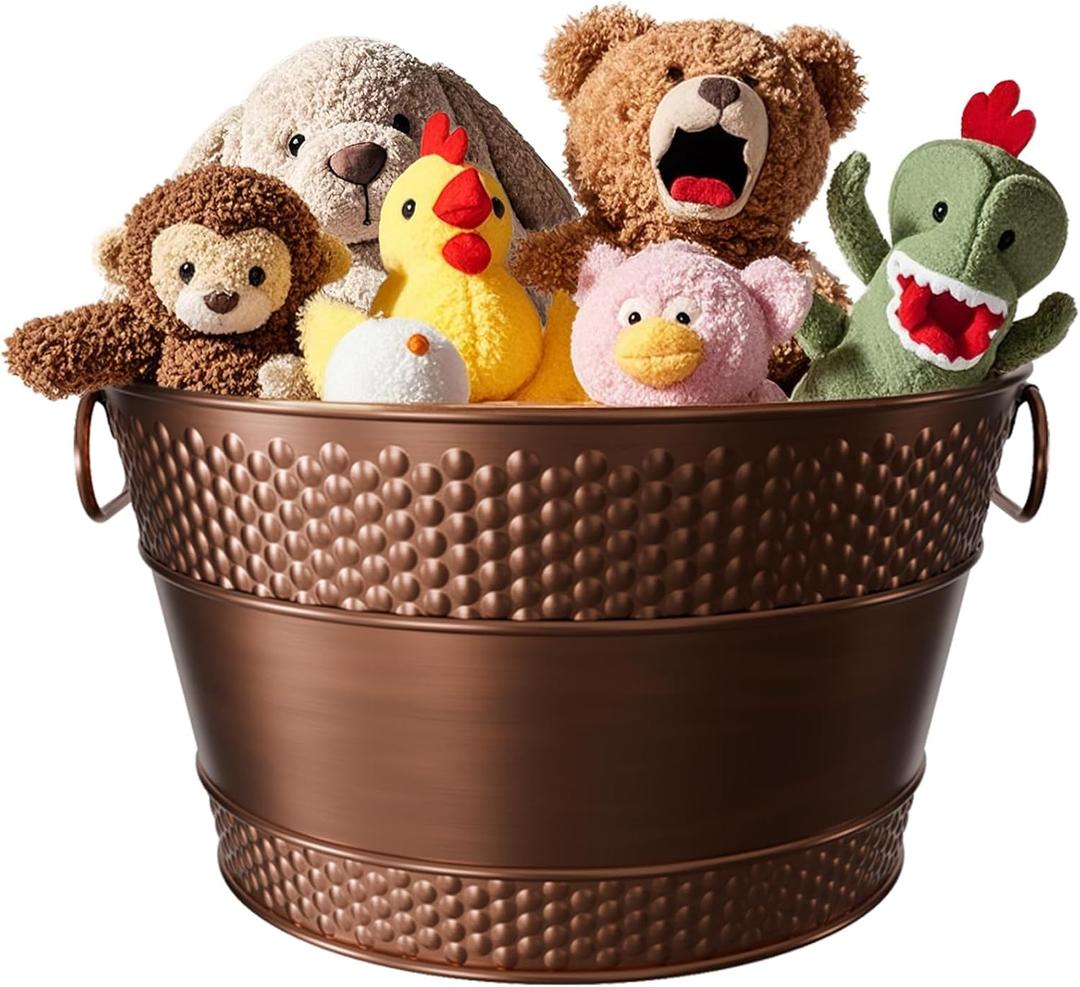 Indestructible Metal Dog Toy Bin: Pet Toy Box Storage Basket for Living Room Area, Beautiful Design and Perfect Size 15-Quart (1 Pack, Round)