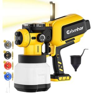 Cordless Paint Sprayer 70000RPM Compatible for DeWALT 20V Battery,1200mL Handheld HVLP AUTO Paint Sprayer with Brushless Motor for Home Furniture Deck Walls Ceiling Cabinets Fence Door(No Battery) (Yellow)