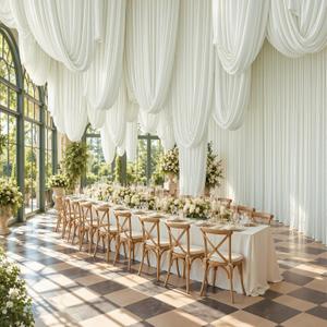 8 Panels 5x20ft Ivory Ceiling Drapes for Wedding Parties, Wrinkle Free Thick Polyester 20ft Extra Long Wedding Draping Ivory Ceiling Curtains Arch Drapery for Birthday Party Canopy Tent Decor, 60"W x 240"L