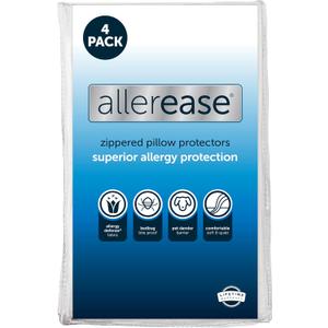 Standard/Queen AllerEase Pillow Protectors - Moisture Wicking, Advanced Allergy Protection - Premium Polyester, Zippered Protectors, Pack of 4