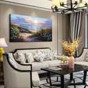 hyidecorart Large Wall Art For Living Room Canvas Wall Decor For Bedroom Blue Ocean Artwork Pictures Flower Beach Scenery Wall Painting Framed for Office Hotel Decor Modern Posters Home Decorations 60"L x 30"W
