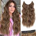 Halo Hair Extensions 20 Inch Invisible Wire Hair Extensions Adjustable Long Wavy Hairpiece Synthetic Upgrade 4 Secure Clips in Hairpieces 20 Inch,Medium Brown Mixed Golden Brown