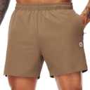 Nepest Men's Running Athletic Shorts with Zipper Pockets 5 in Inseam Linerless Dry Fit Workout Gym Shorts (Small, Khaki)