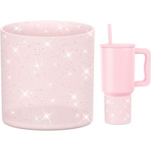 2 x Silicone Boot Compatible with Sinple Midern 24/30/40 oz Tumbler with Handle/Trek Pivot, Protective Anti-Scratch Bottle Bottom Sleeve Cover Compatible with Sinple Midern Tumbler (Bling Blush)