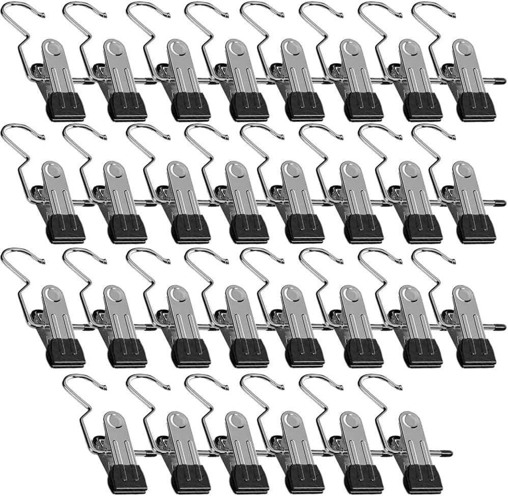 Space-Saving Clothespin Hat Pants Storage Hanging Travel Hook, Stainless Steel Boot Hangers Clips Boot Hangers for Closet, Laundry Hooks Hanging Clips Clothes Pins Socks Towel Clips (Black, 30Pcs)