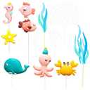 Gyufise 12 Pack Under The Sea Cake Decoration Ocean Animal Devil Fish Crab Dolphin Octopus Seahorse Cake Toppers for Ocean Mermaid Theme Party Supplies Blue