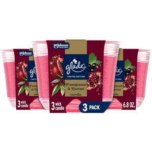 Glade 3-Wick Scented Candle Jar, Pomegranate & Currant, Air Freshener Infused with Essential Oils, 6.8 Oz, 3 Count